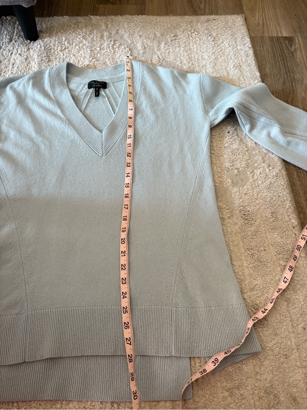 Rag & Bone Logan 100% Cashmere V-Neck Sweater Seafoam Blue Oversized Size S - Picture 7 of 7